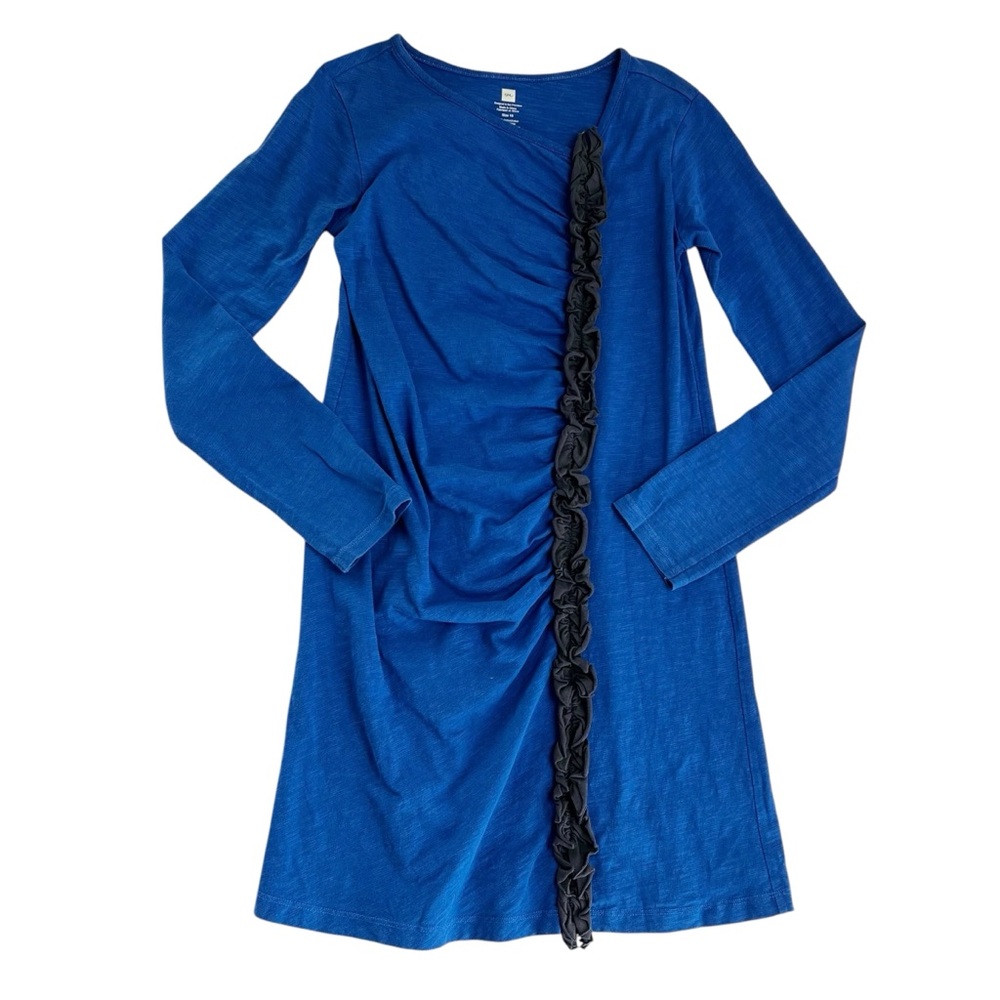 Tea Collection Blue Asymmetrical Neck Ruffle Dress